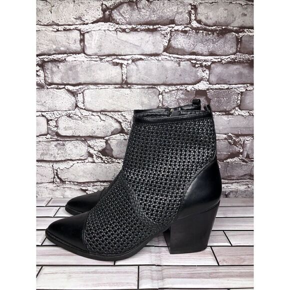 Sam Edelman Elita Black Leather Cut Out Block Heel Western Boots Women Sz 10M US - Picture 1 of 16